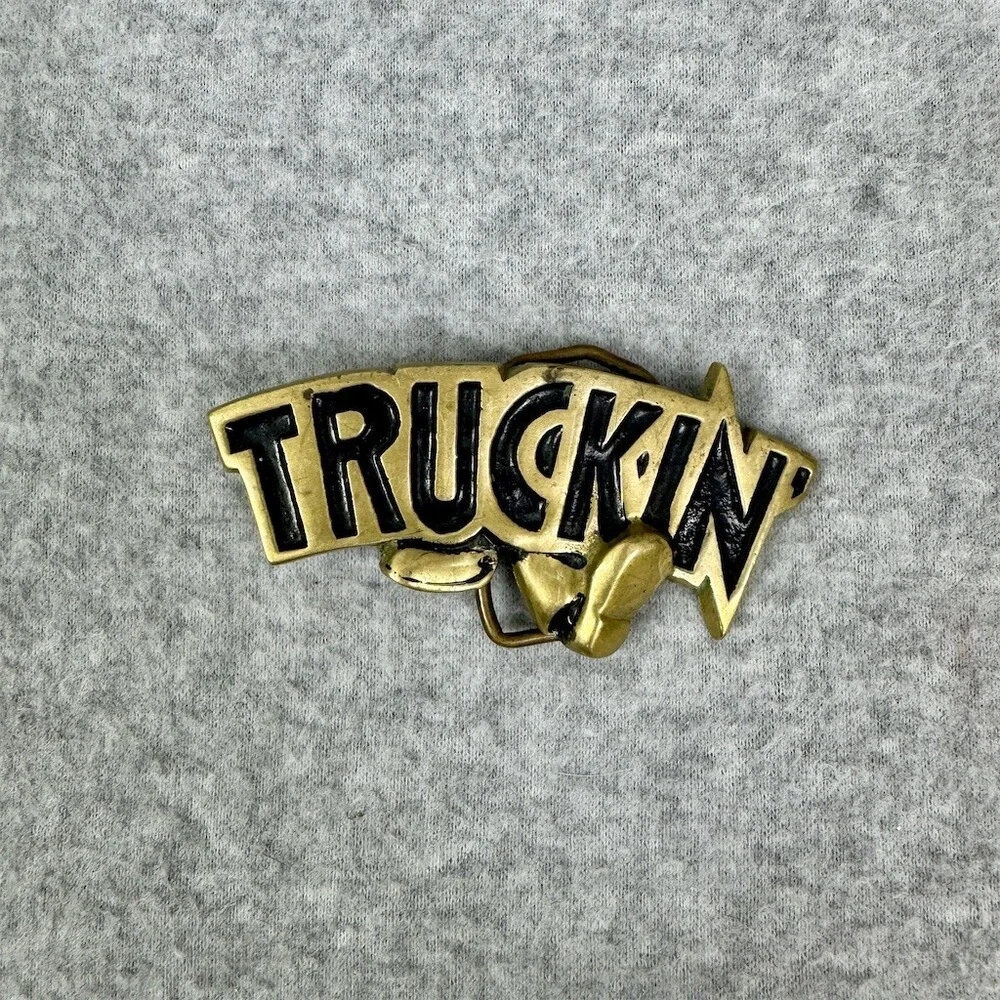 Baron Buckle TRUCKIN' Belt Buckle Solid Brass Vintage Americana
